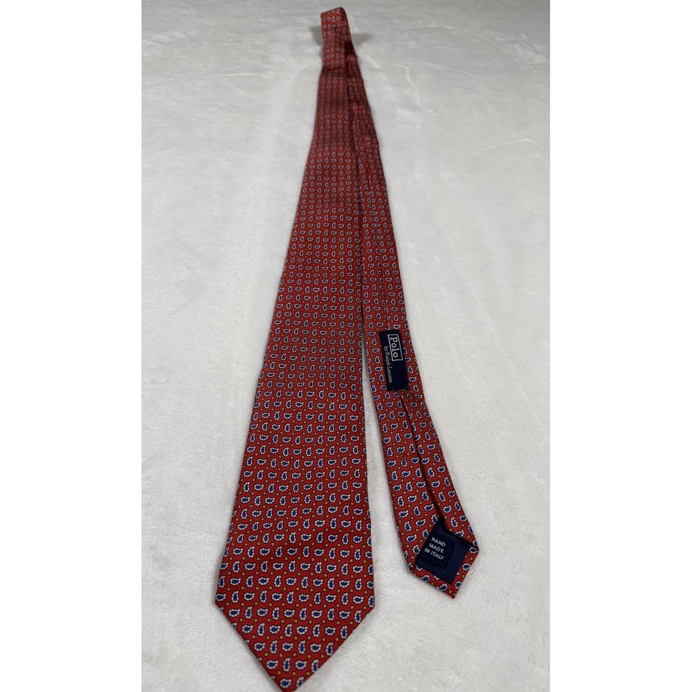 Polo Ralph Lauren Tie Red Paisley 100% Silk Made In Italy‎ Classic